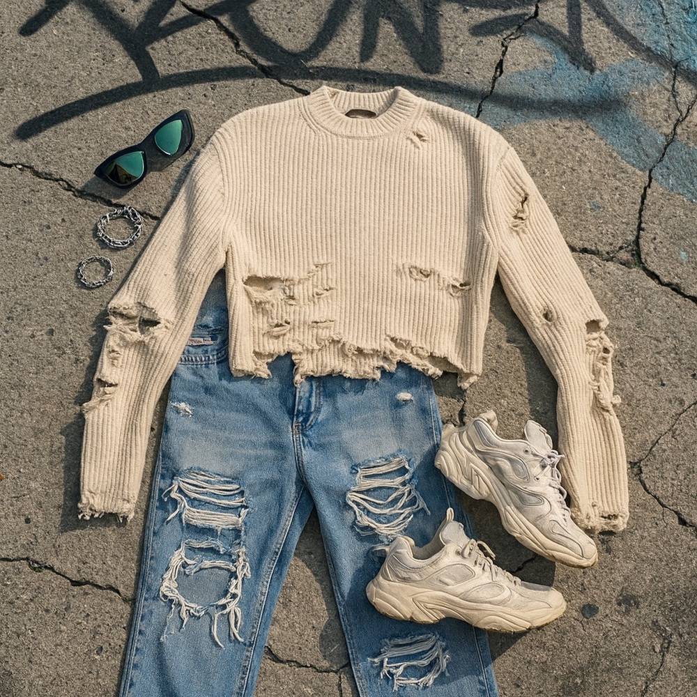 YEEZY Season 3 | Distressed Cropped Sweater | Medium